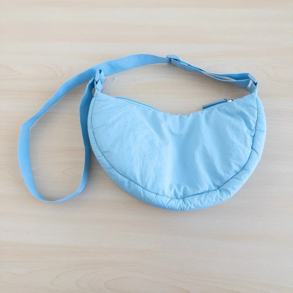 Y2K Baby Blue Puffer Crossbody Shoulder Crescent Bag OS Streetwear Travel Sporty